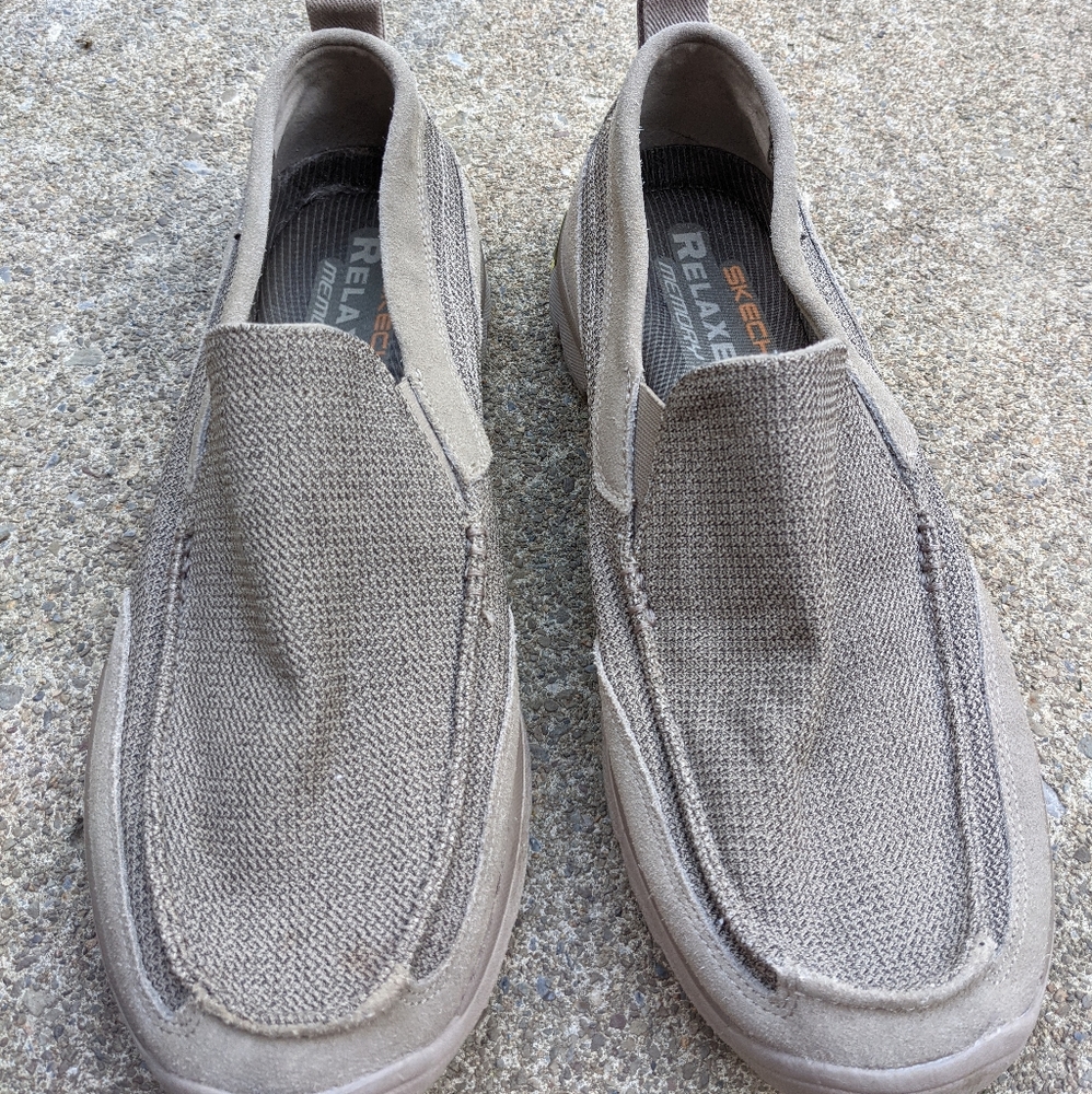 Skechers Taupe Beige Memory Foam Slip On Shoes 13 - image 1